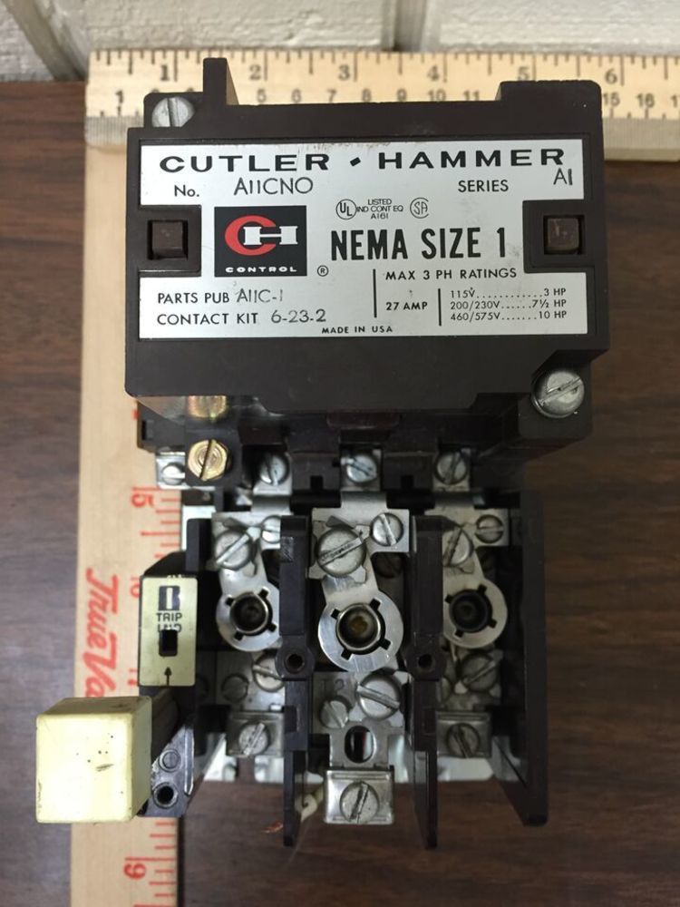 Cutler Hammer A11CNO Nema Size 1 Starter, Series A1, 27AMP
