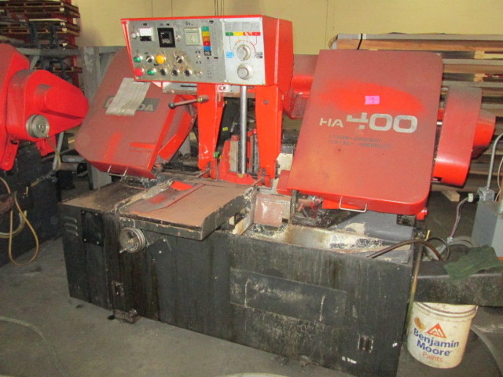Amada HA400 Horizontal Band Saw, Roller Conveyor, Controller, Good